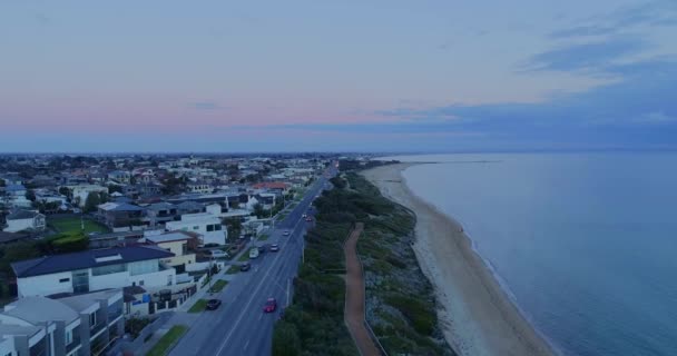 Aerial View City Beaches Sunset Time Road Seen Middle City — Stock Video