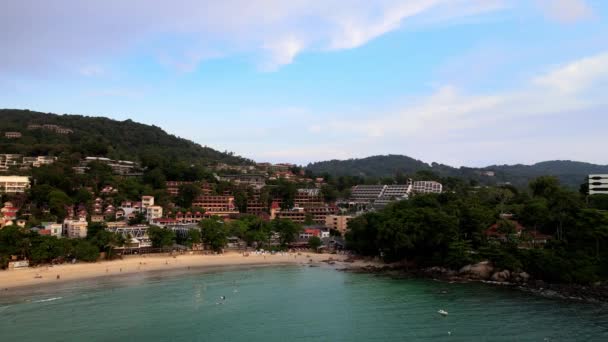Aerial Flying Kata Beach View Resort Hotels Dolly Forward Establishing — Stock videók