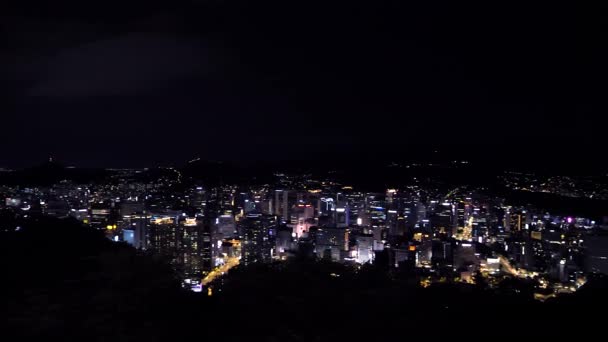 Aerial Panning Shot Showing Lighting City Skyline Seoul Town Night — Stock video
