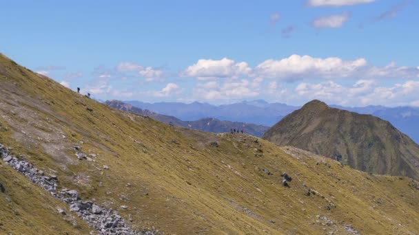 Static Distant Hikers Cross Exposed Alpine Ridge Kepler Track New — Stockvideo