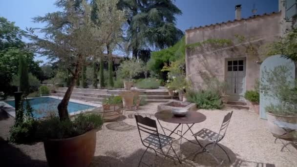 Table Garden Area Swimming Pool Rustic Mediterranean Villa Southern France — Stok video