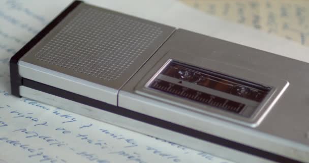 Cassette Recorder Laid Handwritten Letters Playing Cassette Tape — Stok video