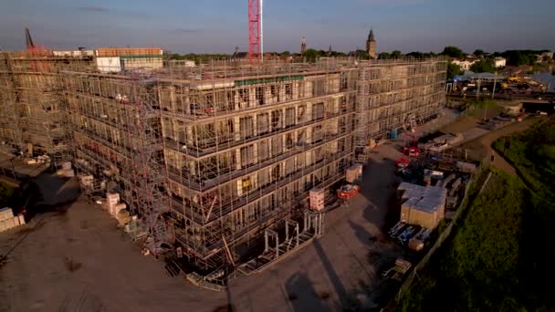 Facade Scaffolding Kade Zuid Real Estate Project Luxury Apartments Aerial — Stockvideo