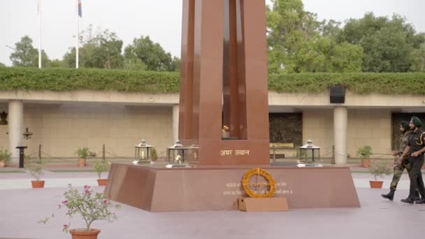 Two Officer Cadets Lighting Torch Eternal Flame Obelisk Tower National — Video Stock