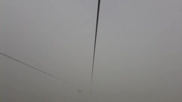 Cable Car Alps Austria Thick Fog Only Cable Cabins Visible — Stockvideo