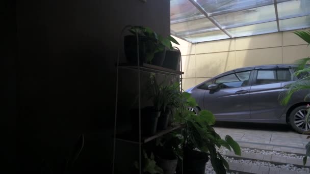 Car Port Front House Zooming Shot View Decorative Plant House — 비디오