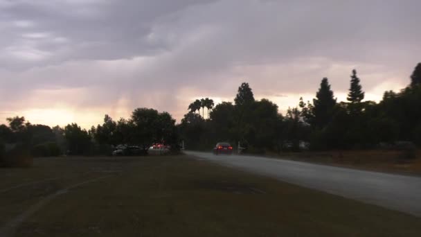 Car Driving Stormy Evening Road Rural Los Angeles Usa Zoom — Vídeo de stock