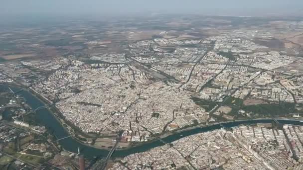 Aerial Panoramic View Seville City Sevilla Spain Hot Summer Afternoon — ストック動画