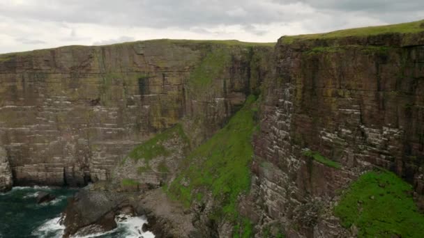 Slow Panning Shot Revealing Seabirds Flying Turquoise Green Ocean Front — Video