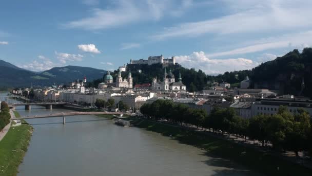 Panorama Salzburg Austria Taken Drone Sunny Weather Summer — Stockvideo