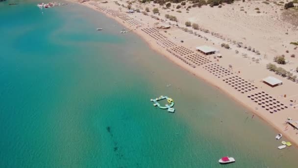 Aerial View Tsambika Beach Inflatable Island Water Park Rhodes Greece — Vídeo de Stock