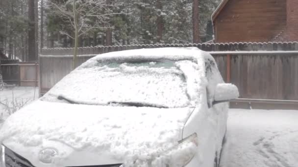 Snow Covered Parked Car Fresh Snowfall Winter Season Lake Tahoe — Wideo stockowe