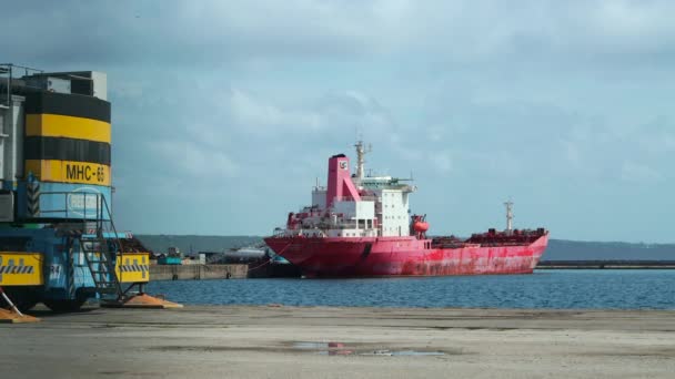 Large Ocean Going Cargo Ship Moored Pier Brest France Harbor — Stockvideo