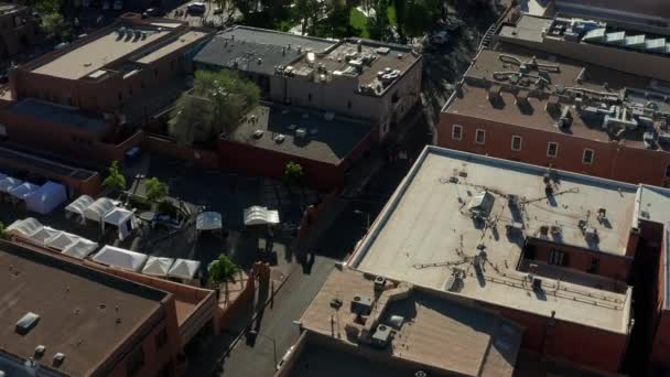 Aerial Panning Santa New Mexico Plaza Downtown — Vídeos de Stock