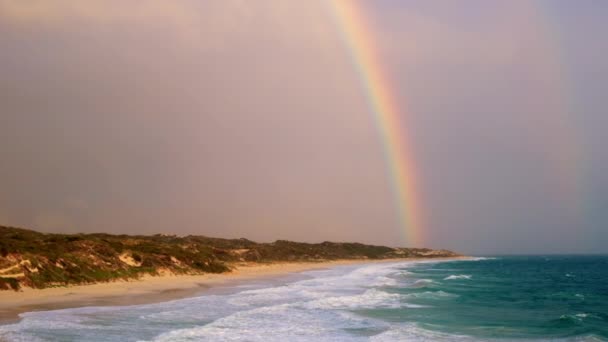 Stormy Day Rainbow Ocean Coastline Mindarie Western Australia — Wideo stockowe