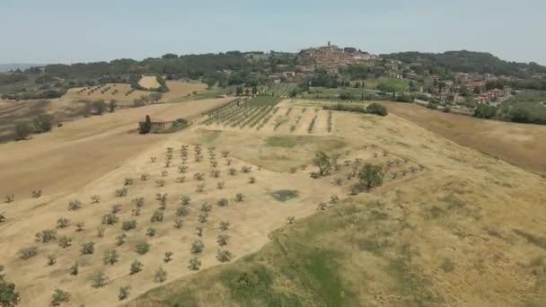 Aerial Images Tuscany Italy Cultivated Fields Summer Flying Amazing Rolling — Stok Video