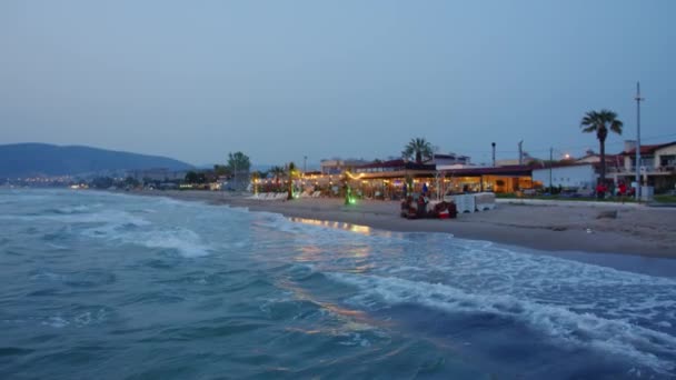 Restaurant Verlichting Aan Kust Kusadasi Resort Avond Turkije — Stockvideo