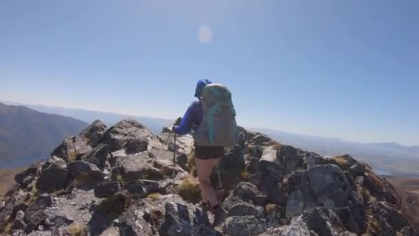 Follow Pov Hiker Summits Mount Luxmore Kepler Track New Zealand — Vídeos de Stock