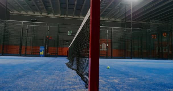 Padel Ball Flying Padel Net Interior Court Recycle Bin Background — Vídeo de stock