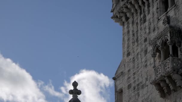 Close Facade Belem Tower Fort Lisbon Stone Balcony Order Christ — Video