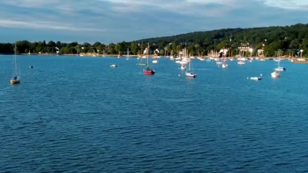 Aerial View Flying Drone Town Herrsching Ammersee Lake Popular Excursion — Stock videók