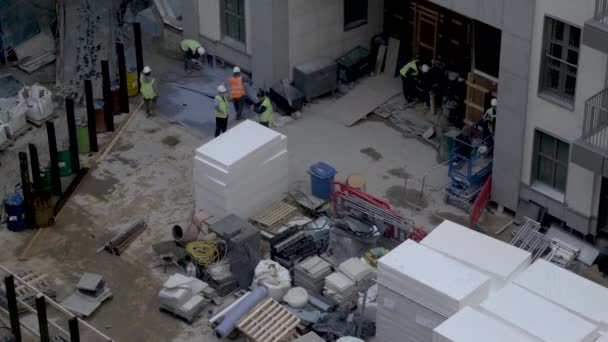 Construction Workers Removing Covering Floor Millbank Building Site High Angle — Video Stock