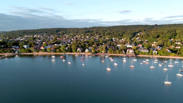 Aerial View Flying Drone Town Herrsching Ammersee Lake Luxurious Residential — Stock Video