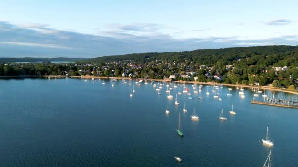 Aerial View Flying Drone Town Herrsching Ammersee Lake Popular Excursion — Stockvideo
