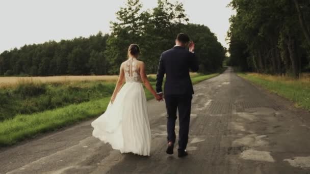 Wedding Couple Walking Slow Motion — Vídeos de Stock