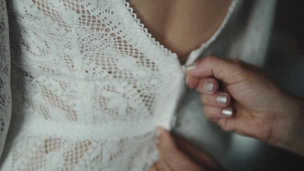 Zipping Adjusting Wedding Dress Slow Motion — Video
