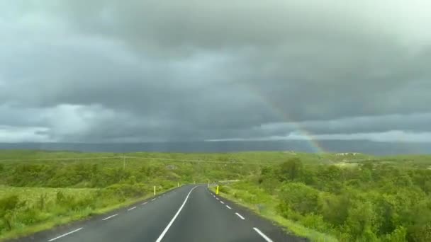 Running Shot Asphalt Road Middle Lava Fields Cloudy Weather Sky — Wideo stockowe