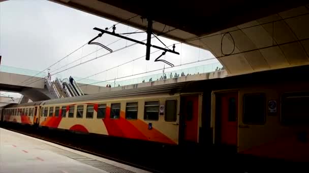 Static Shot Beautiful Railway Station Modern Color Commuter Train Colorful — Stockvideo