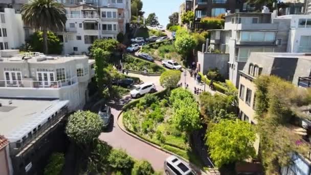 Cars Driving Iconic Winding Lombard Street San Francisco Daytime — Stockvideo