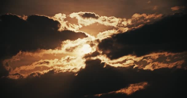 Dramatic Sunset Dark Backlit Clouds Silhouette Bright Hot Shining Sun — Wideo stockowe