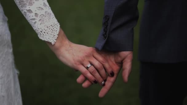Γάμος Ζευγάρι Κρατώντας Χέρια Αργή Κίνηση — Αρχείο Βίντεο