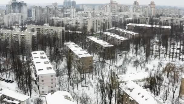 Soviet Era Apartment Buildings Drone Fly Winter Kyiv Ukraine — Vídeo de Stock