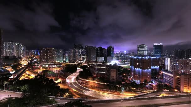 Night Time Lapse Kowloon Traffic Light Pollution Hong Kong — 图库视频影像