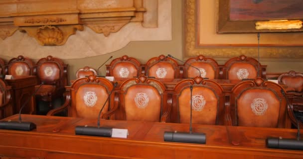 Empty Council Chamber Room Palazzo Accursio City Town Hall Bologna — ストック動画