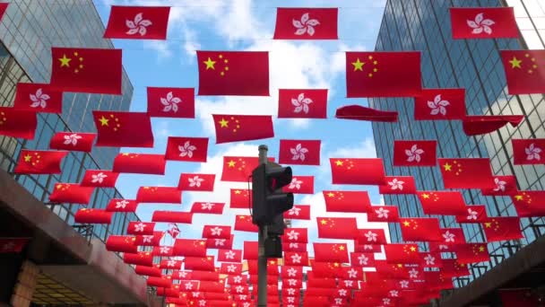 Flags People Republic China Hong Kong Sar Displayed Ahead July — Stockvideo