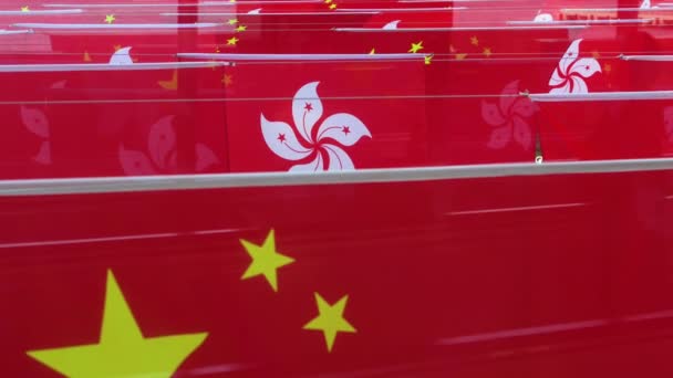 Flags People Republic China Hong Kong Sar Displayed Ahead July — Stockvideo