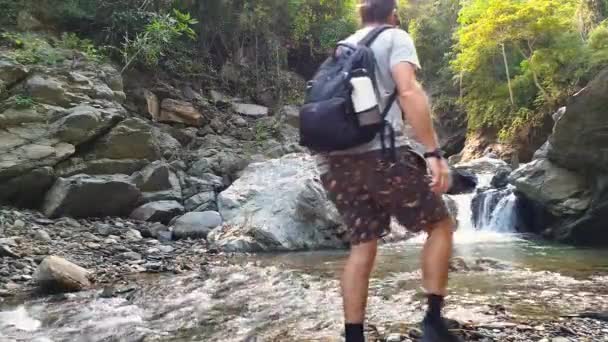 Bearded Middle Aged Man Wearing Casual Clothes Enjoying Nature Outdoors — Stock video
