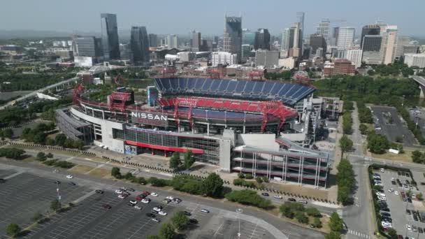 Aerial View Front Nissan Stadium Sunny Nashville Usa Circling Drone — Vídeo de Stock