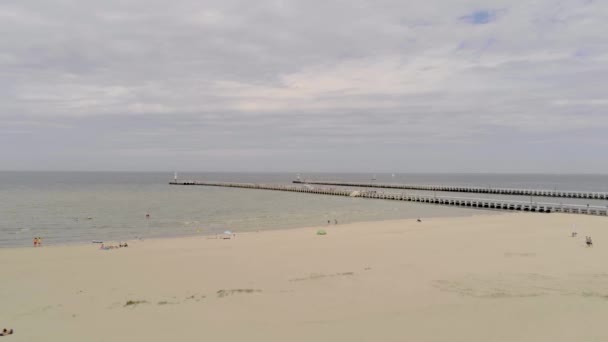 Pier Van Nieuwpoort Wooden Fishing Pier Sandy Beach Nieuwpoort Belgium — Vídeos de Stock