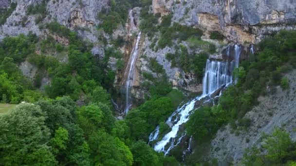 Aerial Drone View Ujevara Sotires Wild Waterfalls Nivica Canyon Cliffs — Video