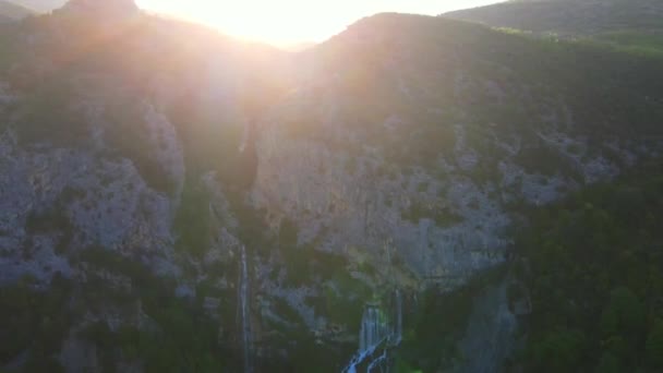 Ujevara Sotires Waterfalls Village Progonat Aerial Drone View Ujevara Sotires — Stockvideo