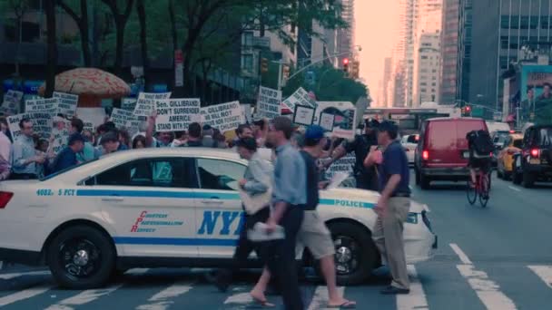 Nypd Police Car Blocks Crowd Protesters Rally New York City — Video