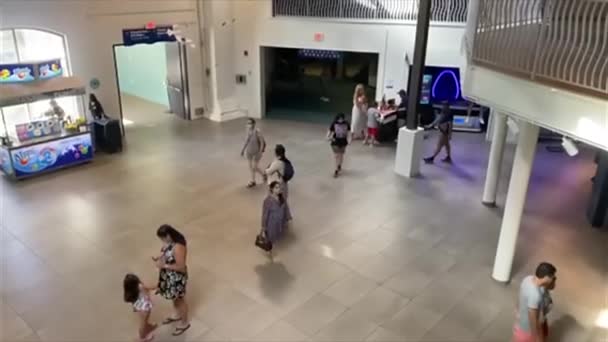 People Wearing Face Masks Lobby Maritime Aquarium Norwalk Connecticut — Video Stock