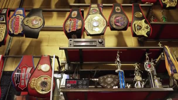 Till View Champion Ship Belt Kept Gym — Vídeo de Stock