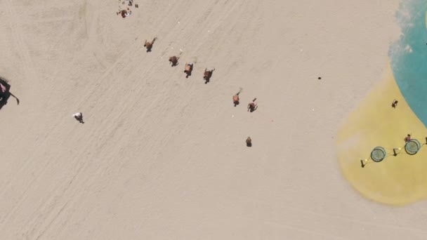 Aerial View Men Running Beach — Stock video
