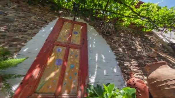 Mediterrenian Secret Garden Romantic Decorated Door Inner Courtyard Stone House — Wideo stockowe